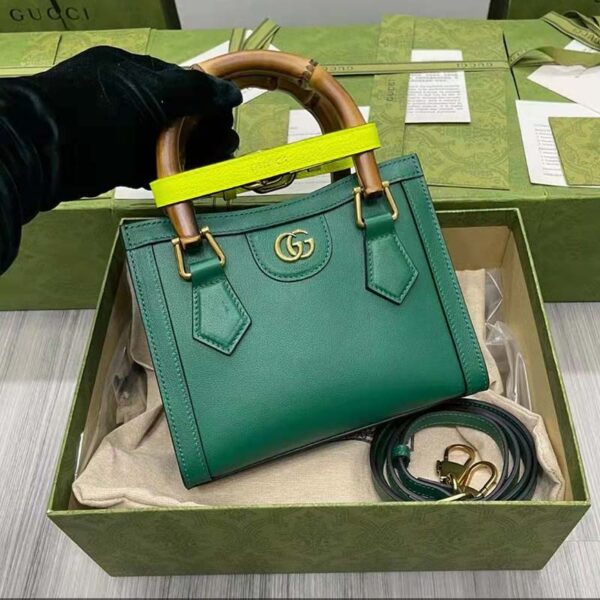 Gucci GG Women Gucci Diana Mini Tote Bag Double G Green Leather (4)