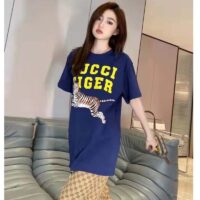 Gucci GG Women Gucci Tiger Cotton T-Shirt Blue Cotton Jersey Crewneck (12)