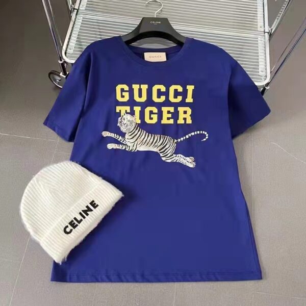 Gucci GG Women Gucci Tiger Cotton T-Shirt Blue Cotton Jersey Crewneck (11)