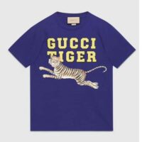 Gucci GG Women Gucci Tiger Cotton T-Shirt Blue Cotton Jersey Crewneck (12)