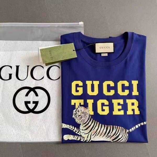 Gucci GG Women Gucci Tiger Cotton T-Shirt Blue Cotton Jersey Crewneck (19)