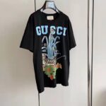 Gucci GG Men Gucci Tiger Flower T-shirt Black Cotton Jersey Crewneck Oversize Fit – Image 2