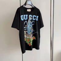 Gucci GG Women Gucci Tiger Flower T-shirt Black Cotton Jersey Crewneck Oversize Fit (4)