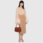 Gucci GG Women Silk Mohair Sweater Feathers Beige Double G Embroidery Crewneck - Bild 6