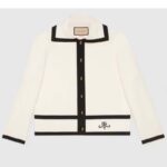 Gucci GG Women Wool GG Piquet Jacquard Polo Shirt Interlocking G Embroidery