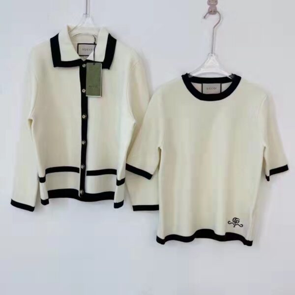 Gucci GG Women Wool GG Piquet Jacquard Polo Shirt Interlocking G Embroidery (4)