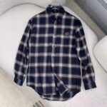 Gucci Men Check Wool Shirt Blue Yellow Check Leather Interlocking G Tag - Image 2
