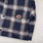 Gucci Men Check Wool Shirt Blue Yellow Check Leather Interlocking G Tag - Image 8