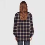 Gucci Men Check Wool Shirt Blue Yellow Check Leather Interlocking G Tag - Image 17