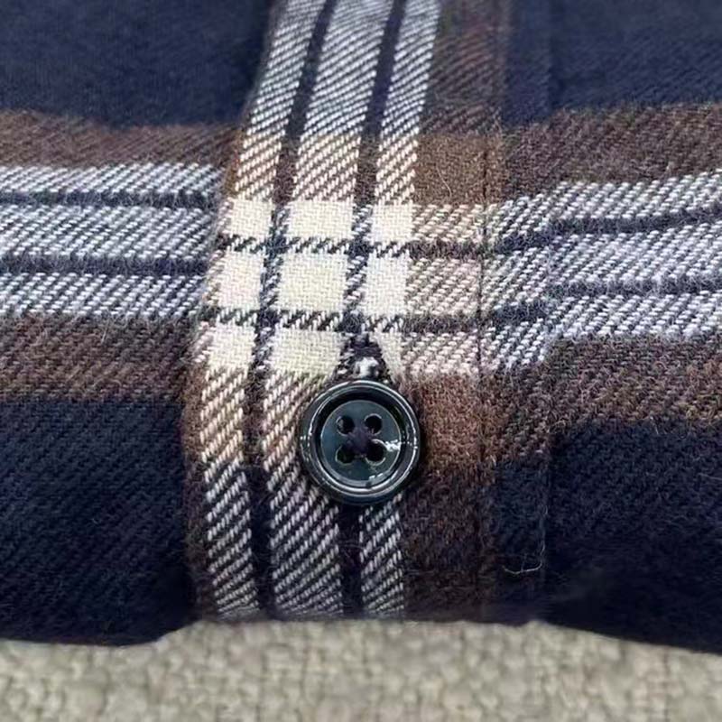 Gucci Men Check Wool Shirt Blue Yellow Check Leather Interlocking G Tag