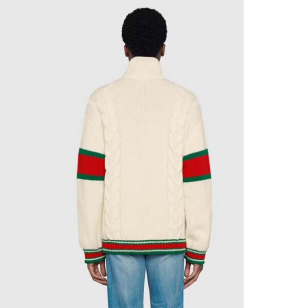 Gucci Men GG Cable Knit Bomber Jacket Off-White Cable Knit Wool (11)