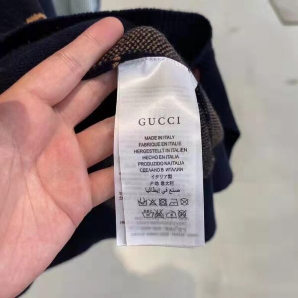 Gucci Men GG Knit Cashmere Jacquard Cardigan Blue Beige Long Sleeves V-Neck (2)