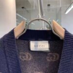 Gucci Men GG Knit Cashmere Jacquard Cardigan Blue Beige Long Sleeves V-Neck - Image 5