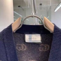 Gucci Women GG Knit Cashmere Jacquard Cardigan Blue Beige Long Sleeves V-Neck