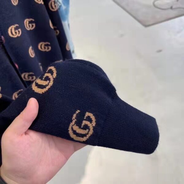 Gucci Men GG Knit Cashmere Jacquard Cardigan Blue Beige Long Sleeves V-Neck (8)