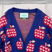 Gucci Men GG Les Pommes Cotton Cardigan Dark Blue Red Apple Knit Cotton Jacquard (2)