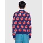 Gucci Men GG Les Pommes Cotton Cardigan Dark Blue Red Apple Knit Cotton Jacquard - Image 12