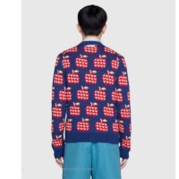 Gucci Men GG Les Pommes Cotton Cardigan Dark Blue Red Apple Knit Cotton Jacquard (2)