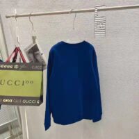 Gucci Men GG Tiger Cotton Sweatshirt Blue Felted Jersey Crewneck