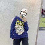 Gucci Women GG Tiger Cotton Sweatshirt Blue Felted Jersey Crewneck – Image 13
