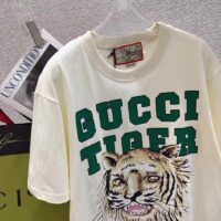 Gucci Men GG Tiger Cotton T-Shirt White Jersey Tiger Head Crewneck