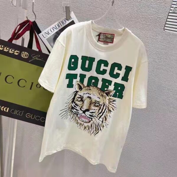 Gucci Men GG Tiger Cotton T-Shirt White Jersey Tiger Head Crewneck (14)