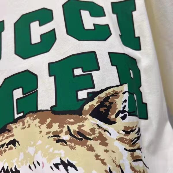 Gucci Men GG Tiger Cotton T-Shirt White Jersey Tiger Head Crewneck (4)