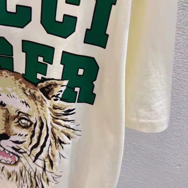 Gucci Men GG Tiger Cotton T-Shirt White Jersey Tiger Head Crewneck (6)