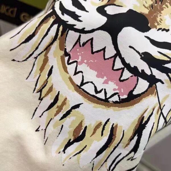 Gucci Men GG Tiger Cotton T-Shirt White Jersey Tiger Head Crewneck (7)