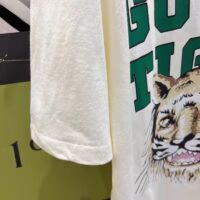 Gucci Men GG Tiger Cotton T-Shirt White Jersey Tiger Head Crewneck