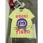 Gucci Men GG Tiger Interlocking G T-Shirt Yellow Cotton Jersey Flower Crewneck Oversize Fit - Image 2