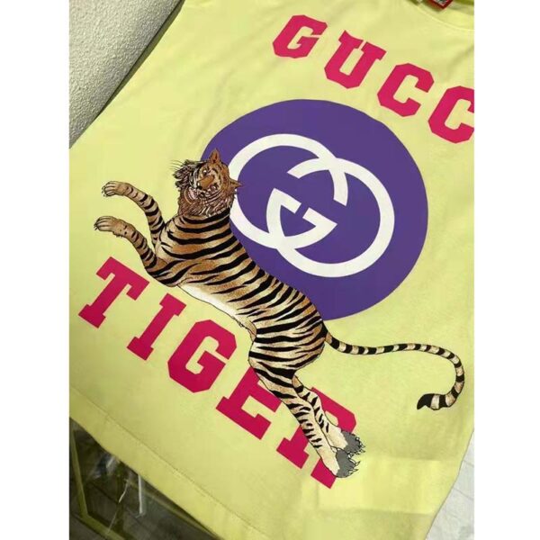 Gucci Men GG Tiger Interlocking G T-Shirt Yellow Cotton Jersey Flower Crewneck Oversize Fit (4)