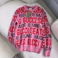 Gucci Men Gucci 100 Wool Sweater Pink Red Knit Wool Crew Neck (8)