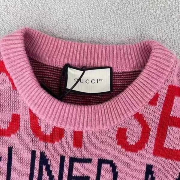 Gucci Men Gucci 100 Wool Sweater Pink Red Knit Wool Crew Neck (13)