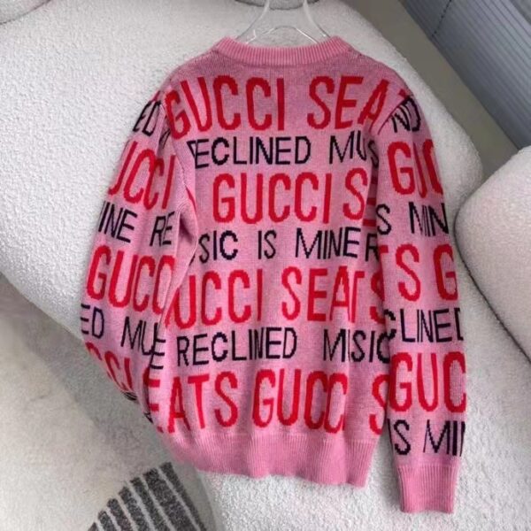 Gucci Men Gucci 100 Wool Sweater Pink Red Knit Wool Crew Neck (2)