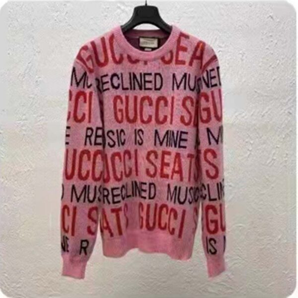 Gucci Men Gucci 100 Wool Sweater Pink Red Knit Wool Crew Neck (4)