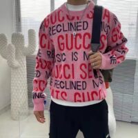 Gucci Men Gucci 100 Wool Sweater Pink Red Knit Wool Crew Neck (8)