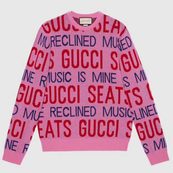 Gucci Men Gucci 100 Wool Sweater Pink Red Knit Wool Crew Neck (8)