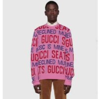 Gucci Men Gucci 100 Wool Sweater Pink Red Knit Wool Crew Neck (8)