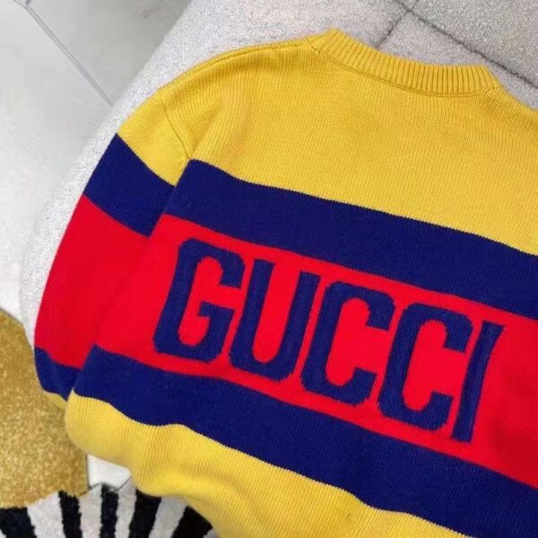Gucci Men Gucci 100 Wool Sweater Yellow Wool Blue Red Web 100 Intarsia (10)