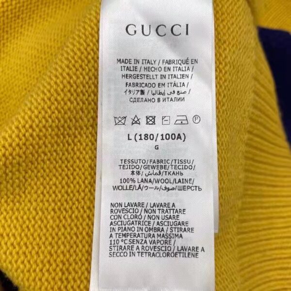Gucci Men Gucci 100 Wool Sweater Yellow Wool Blue Red Web 100 Intarsia (11)