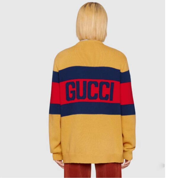 Gucci Men Gucci 100 Wool Sweater Yellow Wool Blue Red Web 100 Intarsia (2)