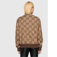 Gucci Women Jumbo GG Canvas Jacket Beige Ebony Jumbo Cotton Wool Leather (7)