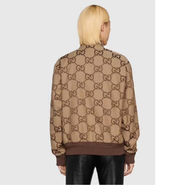 Gucci Men Jumbo GG Canvas Jacket Beige Ebony Jumbo Cotton Wool Leather (1)