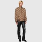 Gucci Men Jumbo GG Canvas Jacket Beige Ebony Jumbo Cotton Wool Leather - Bild 12