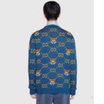 Gucci Men KAI x Gucci GG Jacquard Jumper Dark Blue Teddy Bear Wool Cotton Blend Crewneck - Image 11