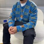 Gucci Men KAI x Gucci GG Jacquard Jumper Dark Blue Teddy Bear Wool Cotton Blend Crewneck - Image 9