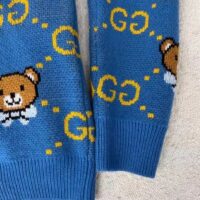 Gucci Men KAI x Gucci GG Jacquard Jumper Dark Blue Teddy Bear Wool Cotton Blend Crewneck