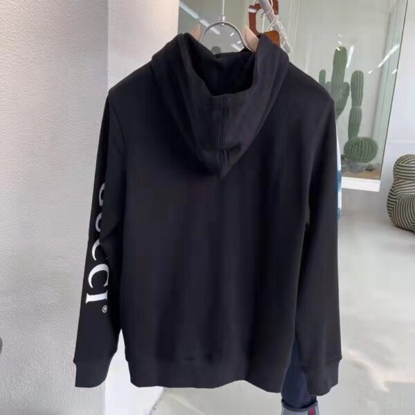 Gucci Men Logo Print Hooded Sweatshirt Black Heavy Felted Organic Cotton Jersey (1)