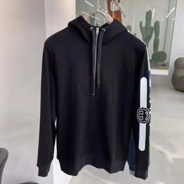 Gucci Men Logo Print Hooded Sweatshirt Black Heavy Felted Organic Cotton Jersey (3)
